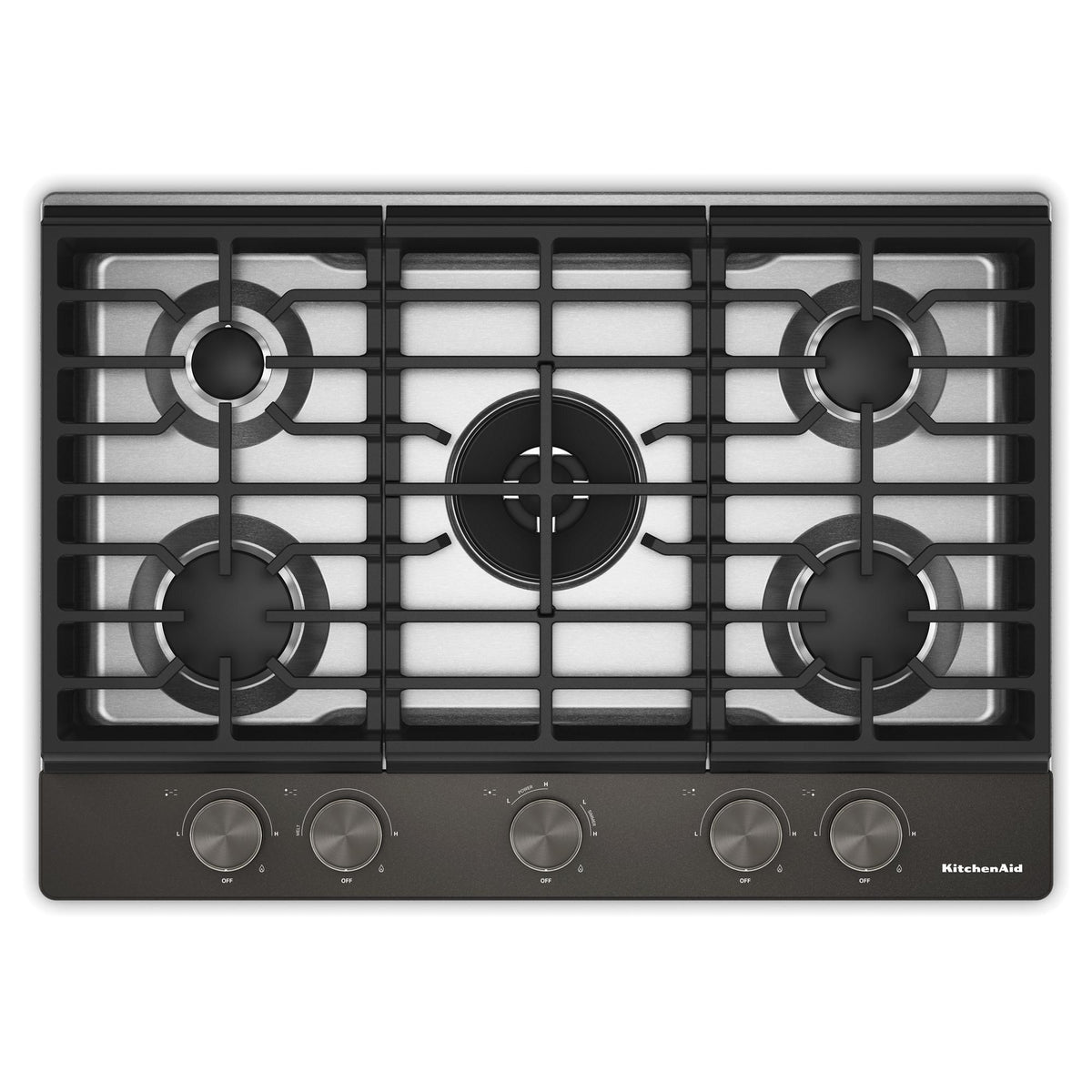 KitchenAid KCGK530SBE Gas-on-Metal Cooktop with Integrated Wok Grate and CookShield™ Finish