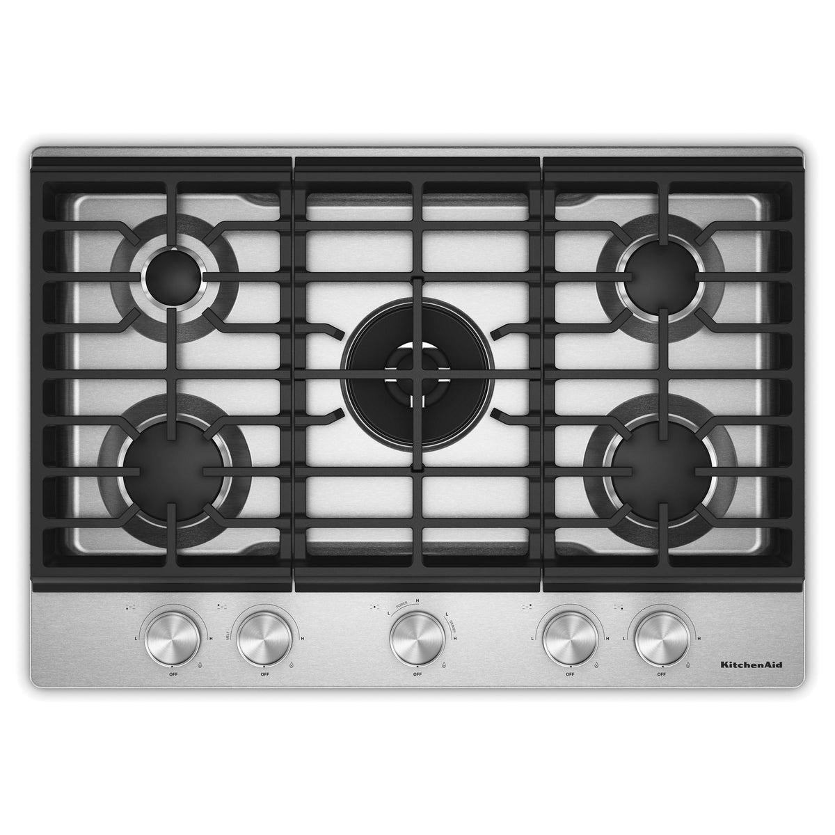 KitchenAid KCGK730SSS Gas-on-Metal Cooktop with Integrated Wok Grate and CookShield™ Finish