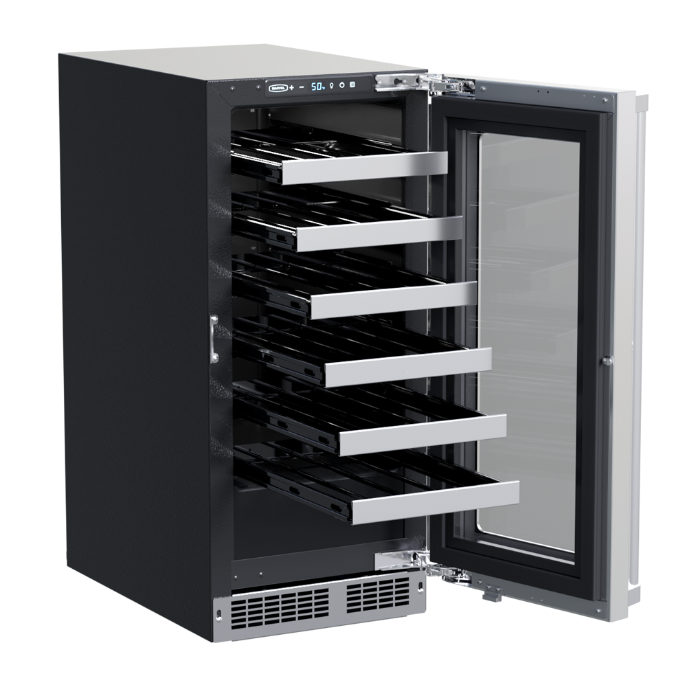 Marvel MPWC415SG31A 15" Single Zone Wine Refrigerator - Stainless Steel, Glass Door, Lock