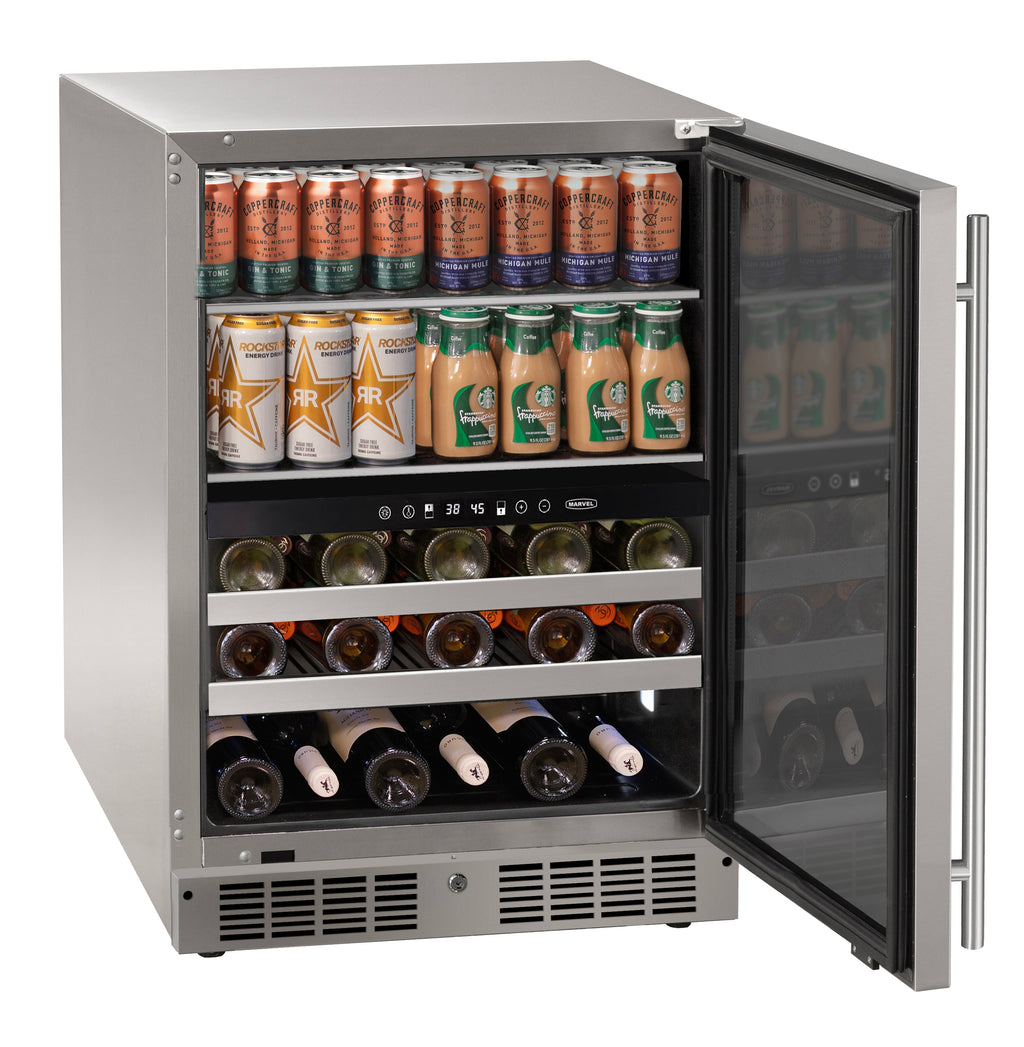 Marvel MRBD224-SG31A 24" Dual-Zone Beverage Center - Reversible Hinge, Lock, Stainless Glass, 115V