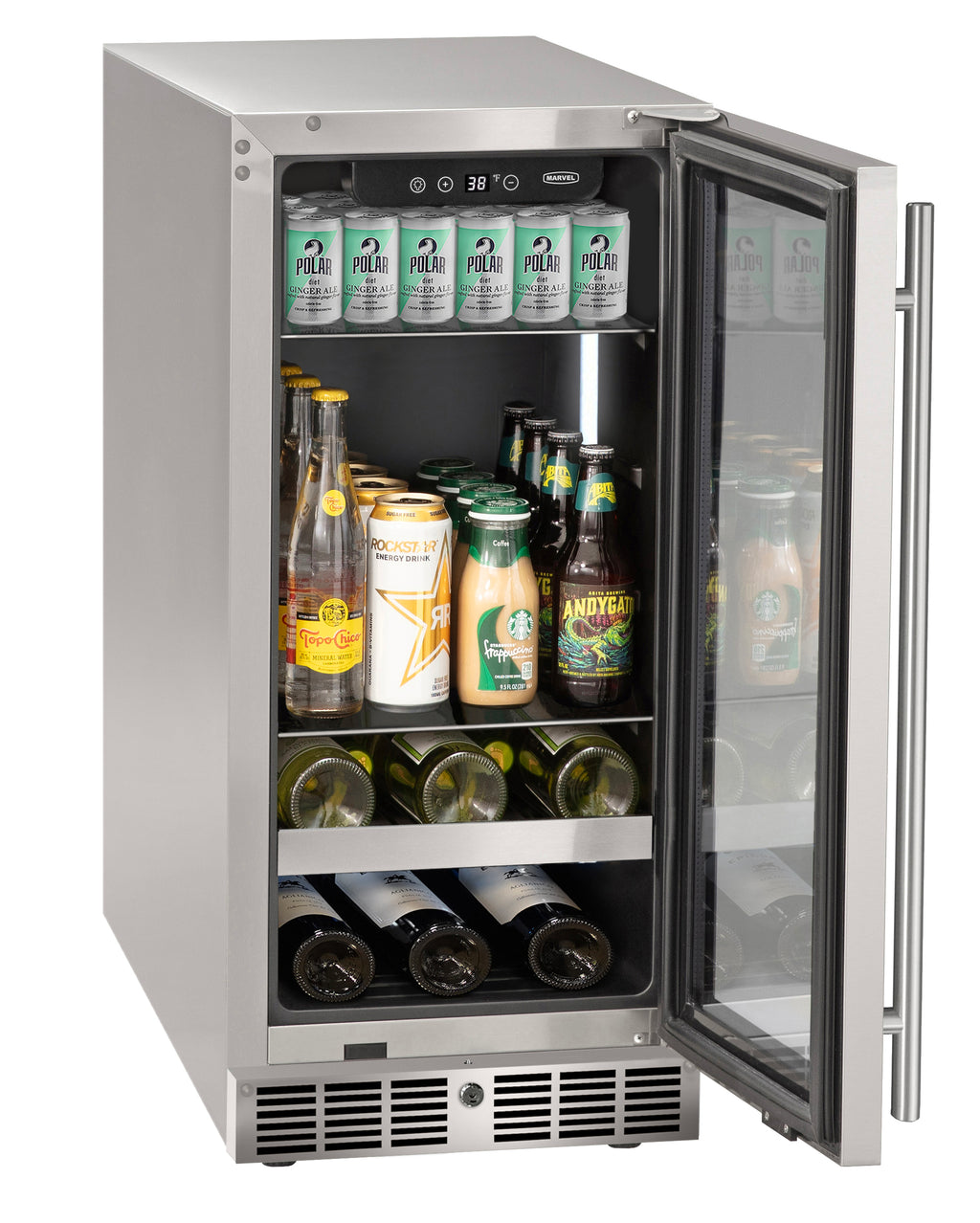 Marvel MRBV215-SG31A 15" Beverage Center - Reversible Hinge, Lock, Stainless Glass, 115V
