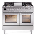 ILVE UPD40FWMPSSLP Professional Plus II 40" Dual Fuel Range with 6 Sealed Burners+Griddle Triple Glass Door in Stainless Steel with Satin knobs