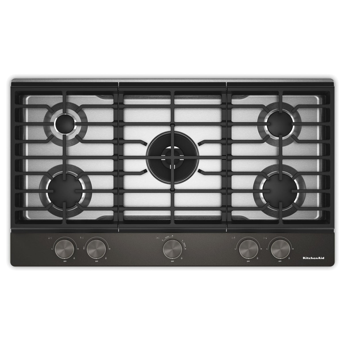 KitchenAid KCGK736SBE Gas-on-Metal Cooktop with Integrated Wok Grate and CookShield™ Finish