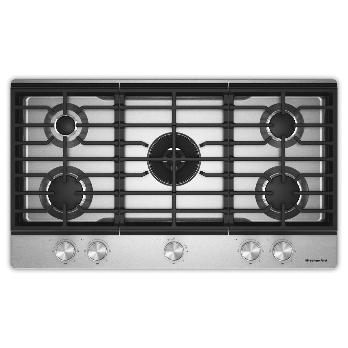 KitchenAid KCGK736SSS Gas-on-Metal Cooktop with Integrated Wok Grate and CookShield™ Finish