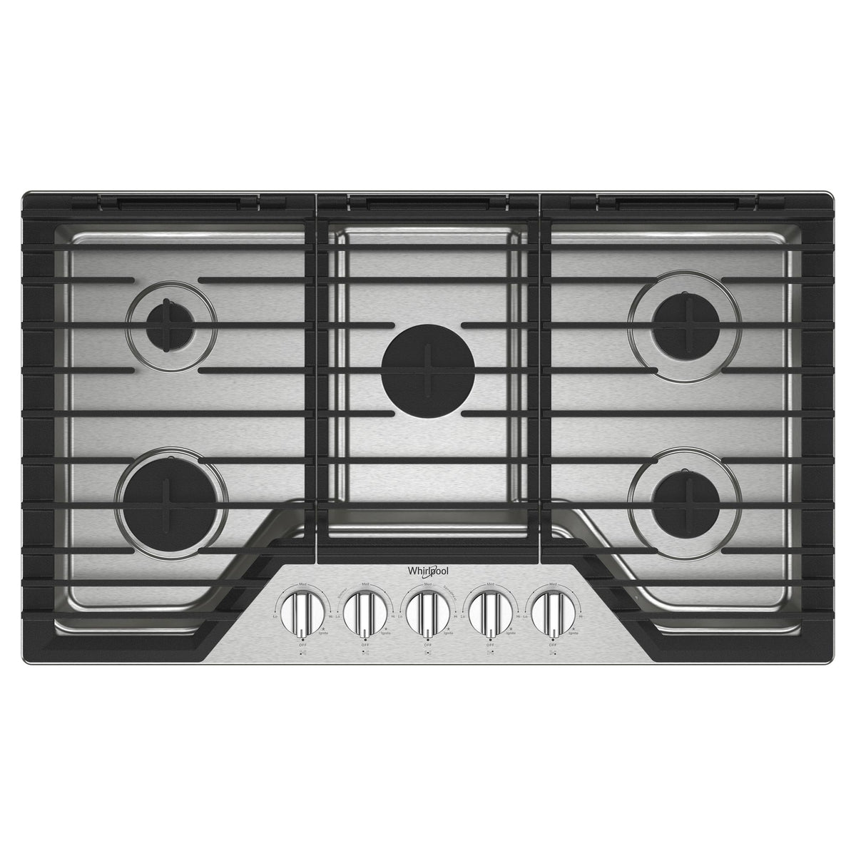 Whirlpool WCGK5036PS 36-inch Gas Cooktop with Fifth Burner