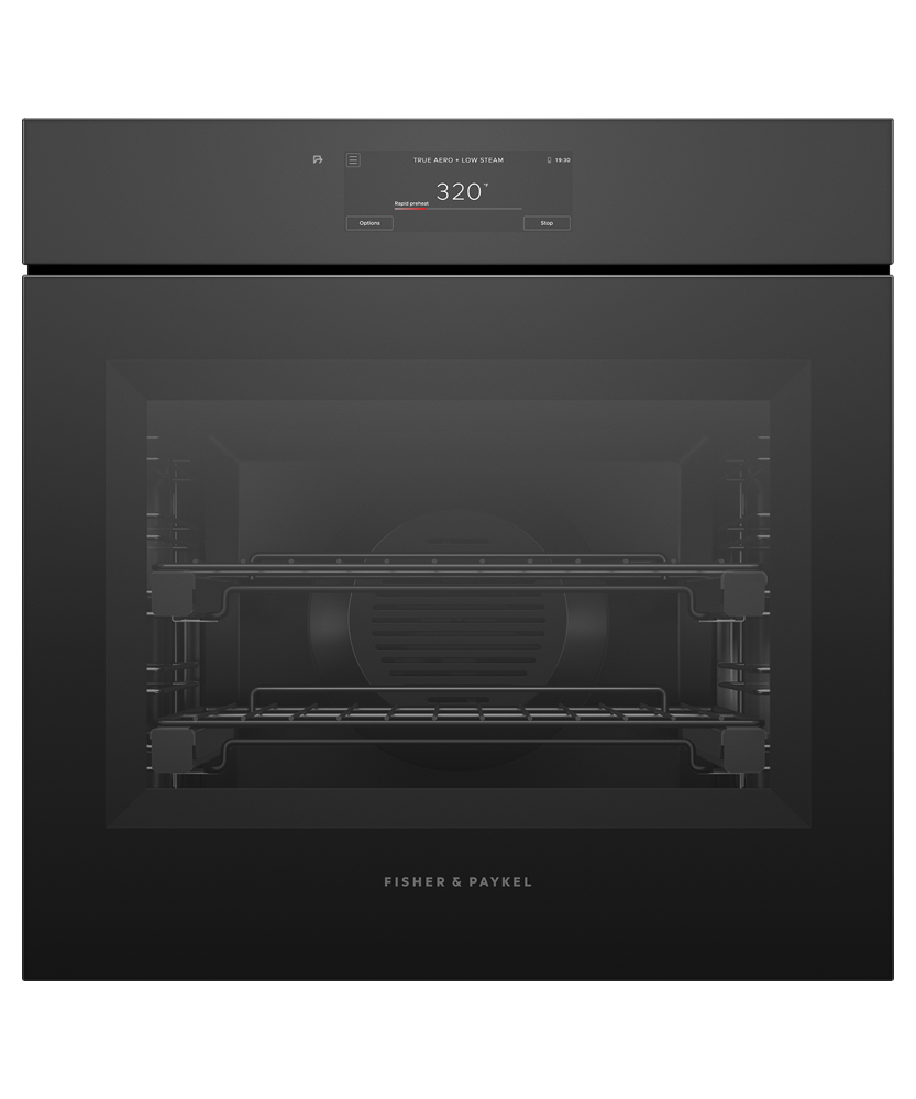 Fisher & Paykel OS24SAMHUNB5 24" Minimal Black Glass Single Combination Steam Oven, 6.8" Touch Display, Handle-less