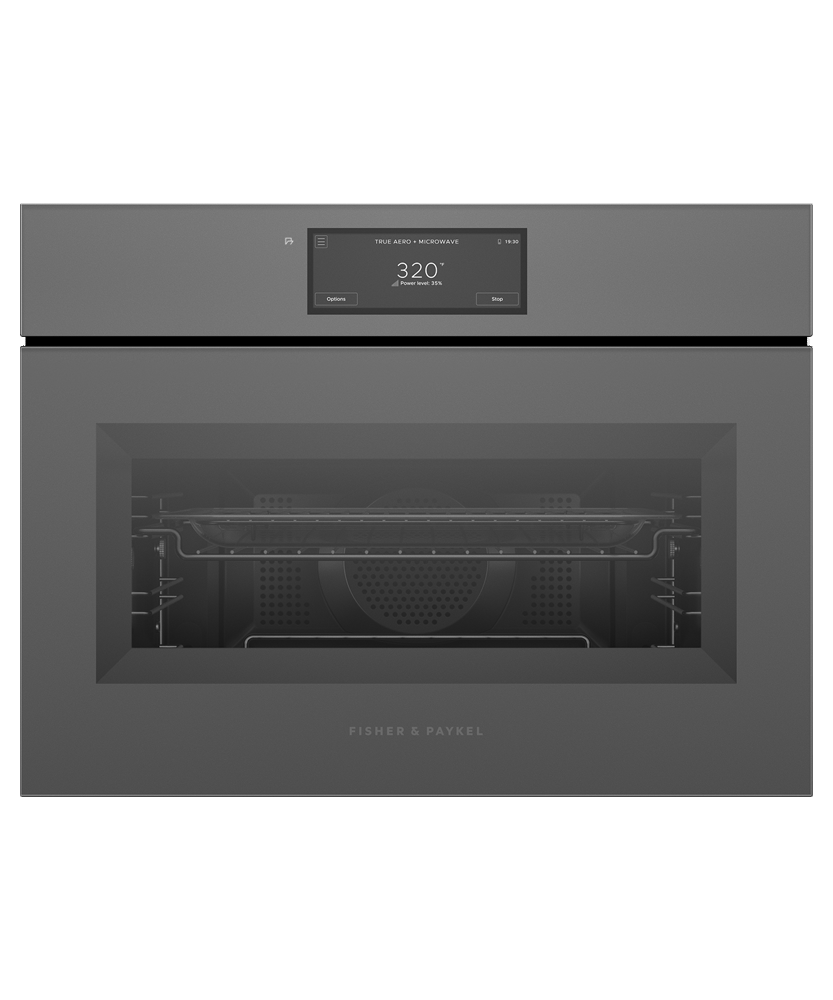 Fisher & Paykel OM24NMUNG5 24" Minimal Grey Glass Compact Convection Speed Oven, 6.8" Touch Display, Handle-less