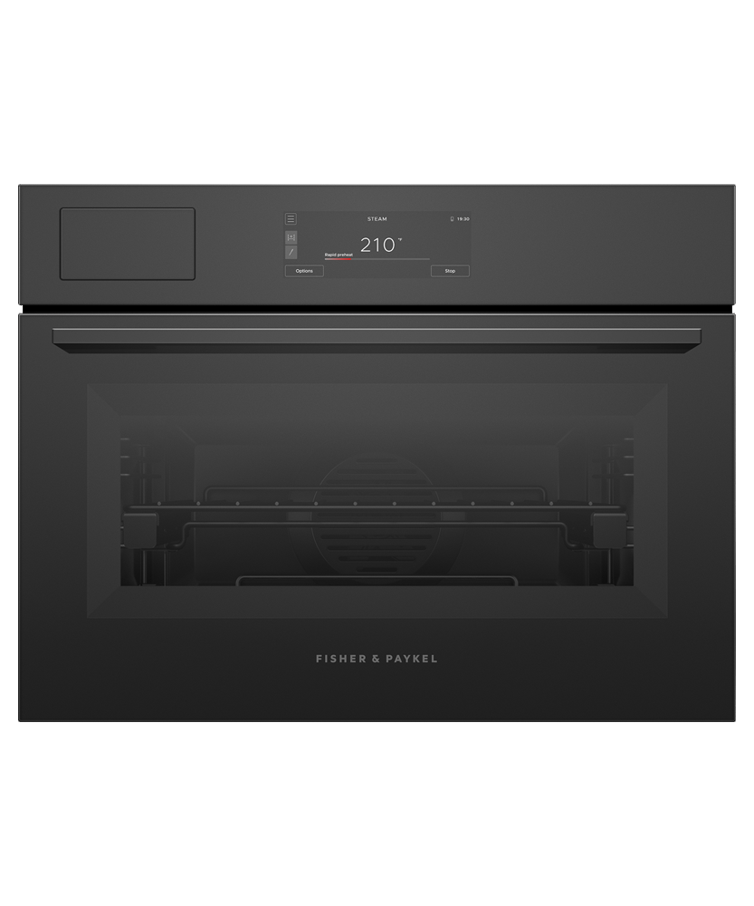 Fisher & Paykel OS24NAMVUB5 24" Minimal Black Glass Compact Combination Steam Oven, 6.8" Touch Display,