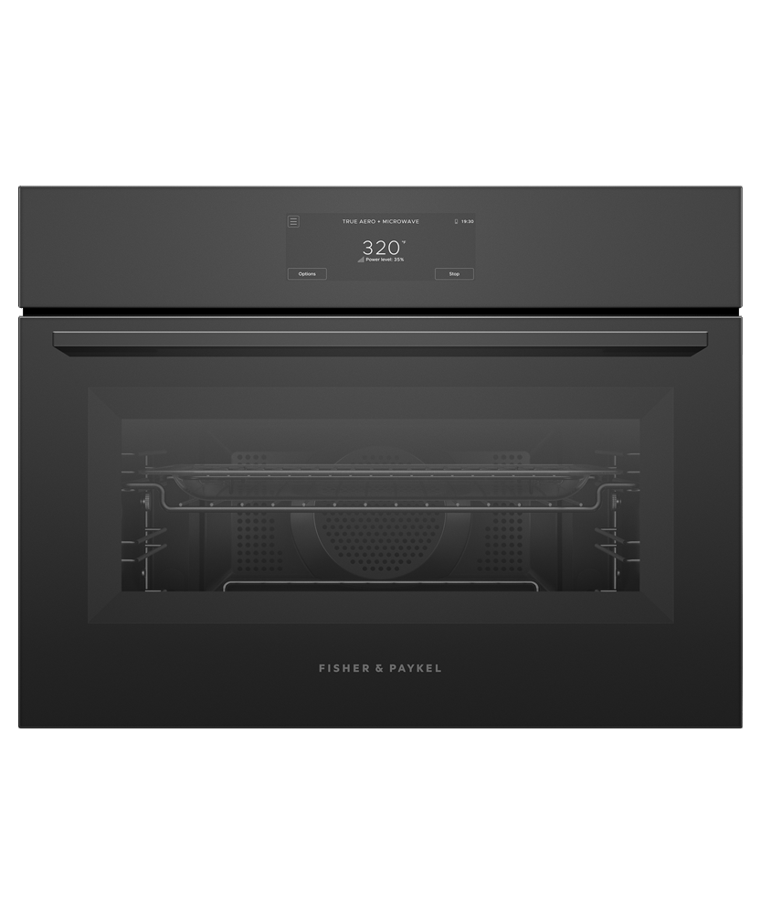 Fisher & Paykel OM24NMUB5 24" Minimal Black Glass Compact Convection Speed Combi Speed, 6.8" Touch Display