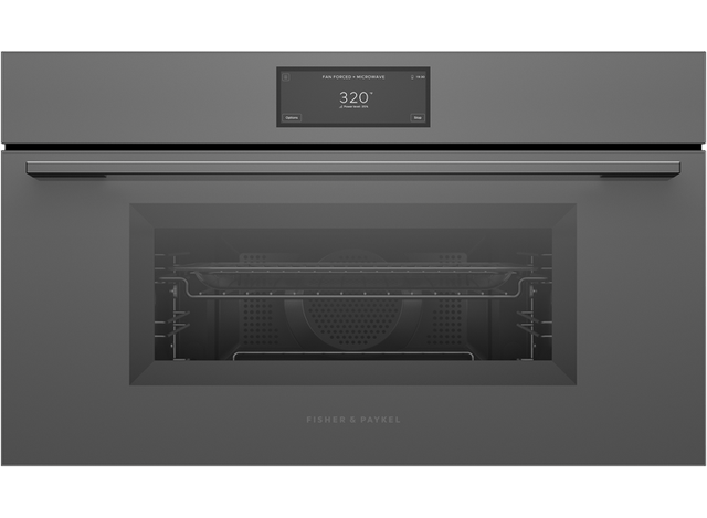 Fisher & Paykel OM30NMUG3 30" Minimal Grey Compact Convection Speed Oven, 6.8" Touch Display