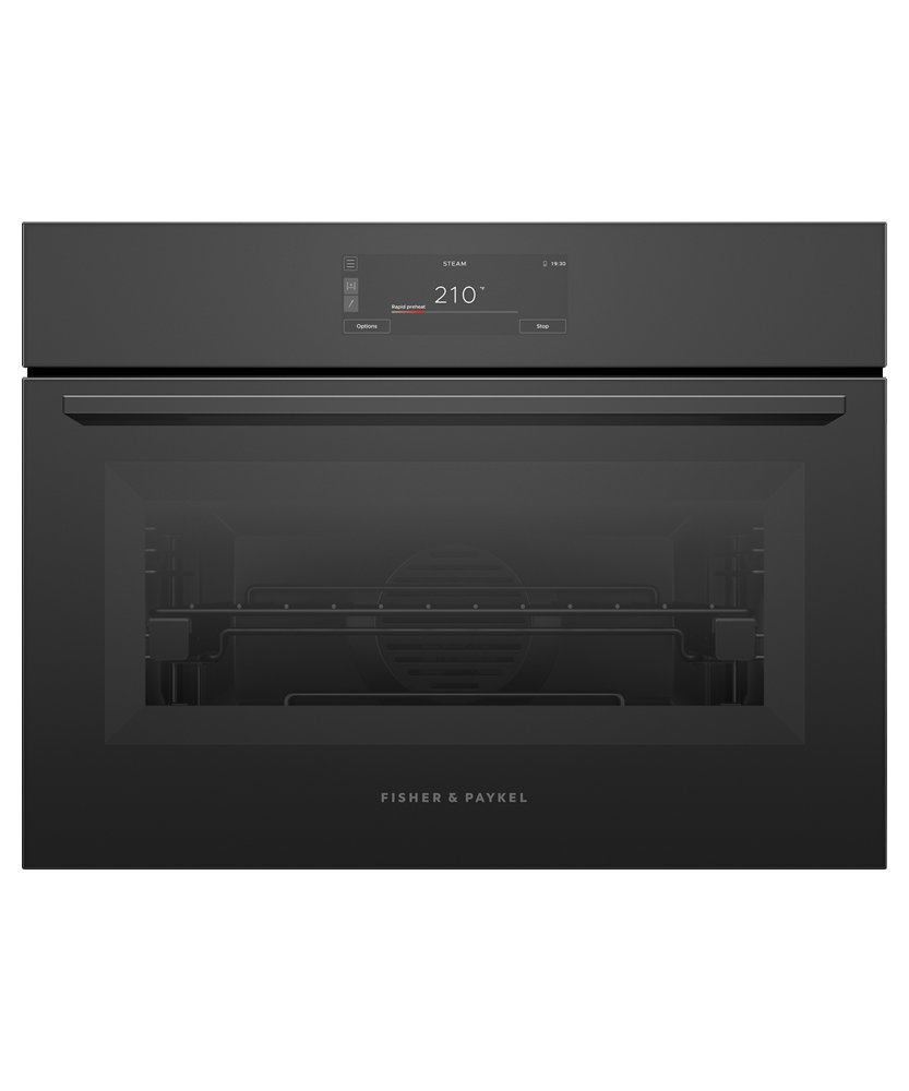 Fisher & Paykel OS24NAMHUB5 24" Minimal Black Glass Compact Combination Steam Oven, 6.8" Touch Display