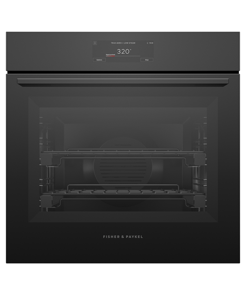Fisher & Paykel OS24SAMHUB5 24" Minimal Black Glass Single Combination Steam Oven, 6.8" Touch Display