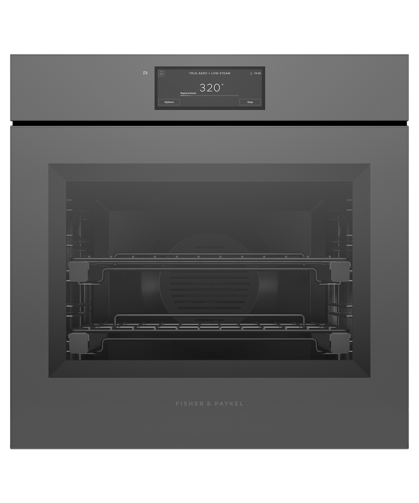 Fisher & Paykel OS24SAMHUNG5 24" Minimal Grey Glass Single Combination Steam Oven, 6.8" Touch Display, Handle-less