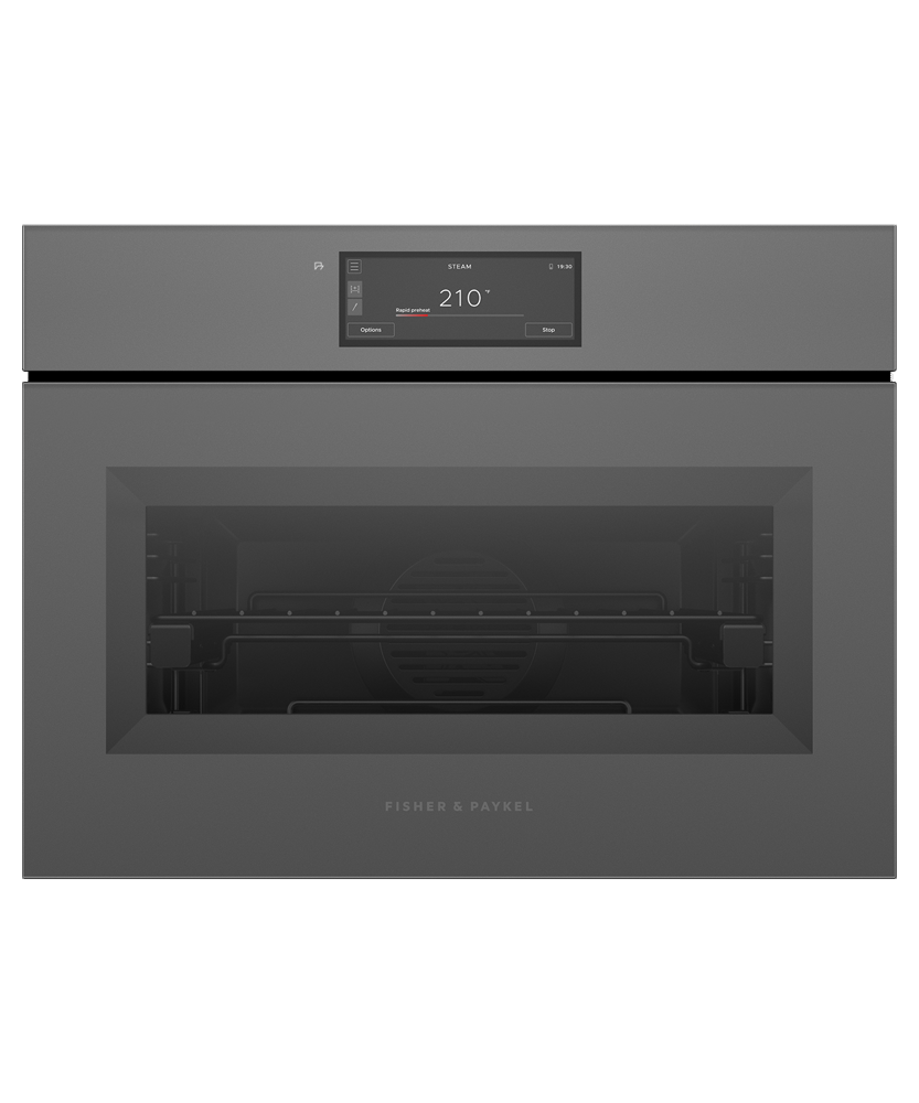 Fisher & Paykel OS24NAMHUNG5 24" Minimal Grey Glass Compact Combination Steam Oven, 6.8" Touch Display, Handle-less