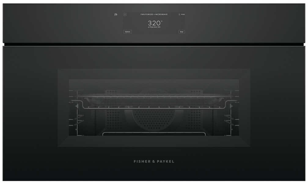 Fisher & Paykel OM30NMUNB3 30" Minimal Black Compact Convection Speed Oven, 6.8" Touch Display, Handle-less