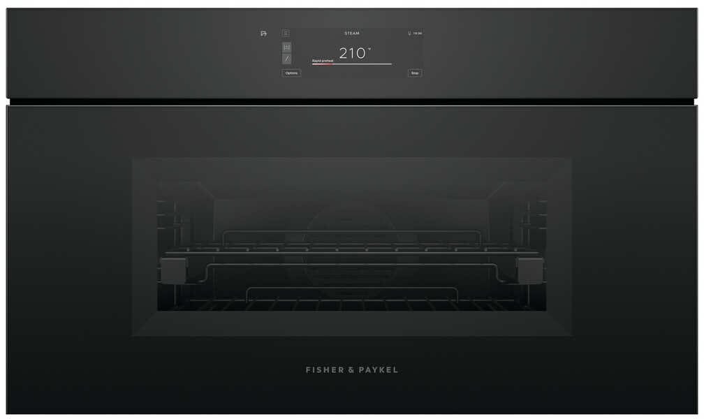 Fisher & Paykel OS30NMUNB3 30" Minimal Black Compact Combination Steam Oven, 6.8" Touch Display, Handle-less