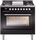 ILVE UP36FWMPBK 36 Inch Freestanding Dual Fuel Range in Glossy Black