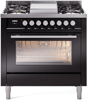 ILVE UP36FWMPBK 36 Inch Freestanding Dual Fuel Range in Glossy Black