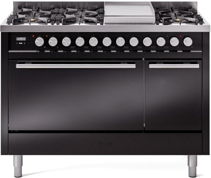 ILVE UP48FQMPBK 48 Inch Freestanding Dual Fuel Range in Glossy Black