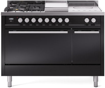 ILVE UP48FSQMPBK 48 Inch Freestanding Dual Fuel Range in Glossy Black