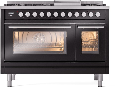 ILVE UP48FWMPBK 48 Inch Freestanding Dual Fuel Range - Glossy Black