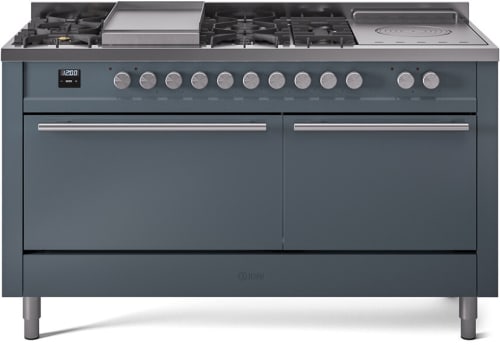ILVE UP60FSQMPBGLP 60 Inch Freestanding Dual Fuel Range (LP) - Blue Grey/Bronze