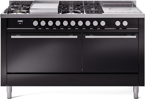 ILVE UP60FSQMPBK 60 Inch Freestanding Dual Fuel Range - Glossy Black