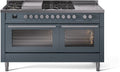 ILVE UP60FSWMPBGLP Professional Plus II 60" Dual Fuel Range in Blue Grey