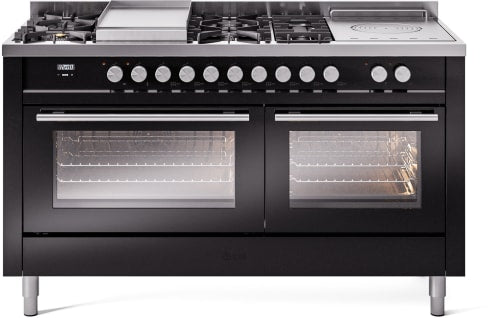 ILVE UP60FSWMPBKLP Professional Plus II 60" Dual Fuel Range in Glossy Black