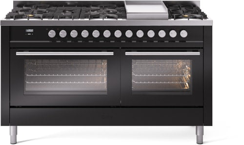 ILVE UP60FWMPBKLP Professional Plus II 60" Dual Fuel Range in Glossy Black